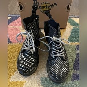 Dr. Martens black suede, silver stars boots